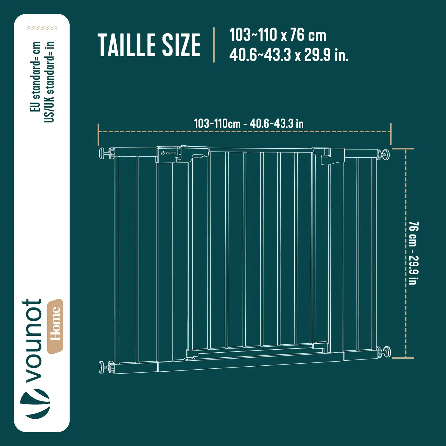 Vounot cancelletto sicurezza pressione metallo nero 103-110 cm
