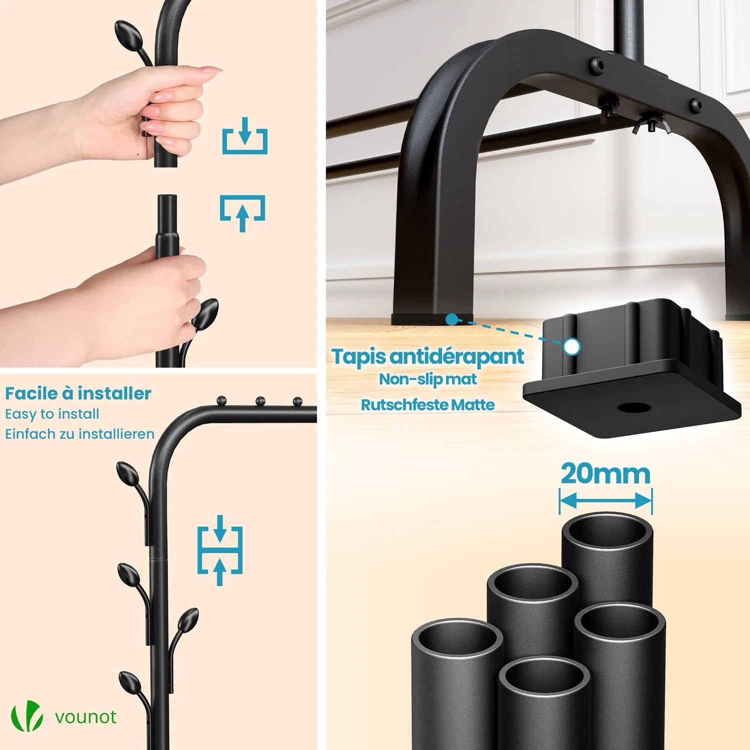 Vounot stender appendiabiti 110x41x150cm nero metallo