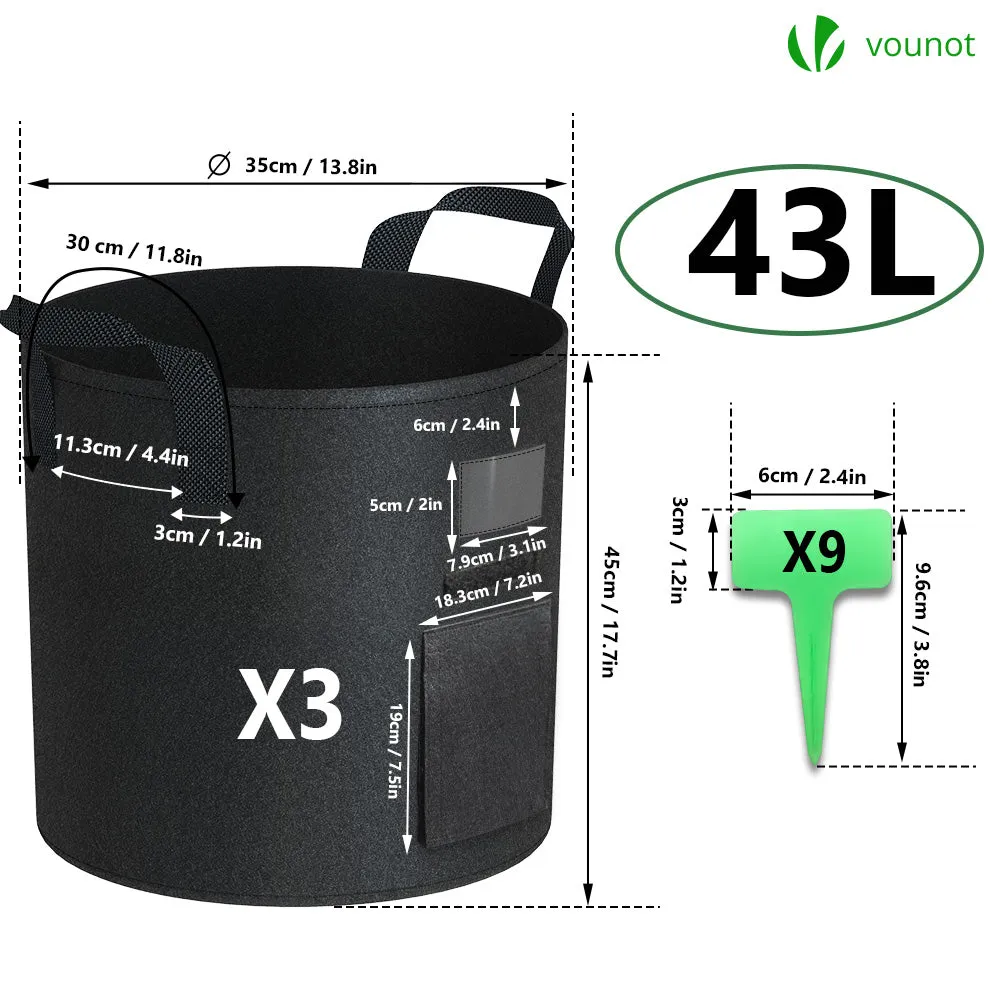 Vounot sacchi coltivazione 43 L neri x3 con finestra