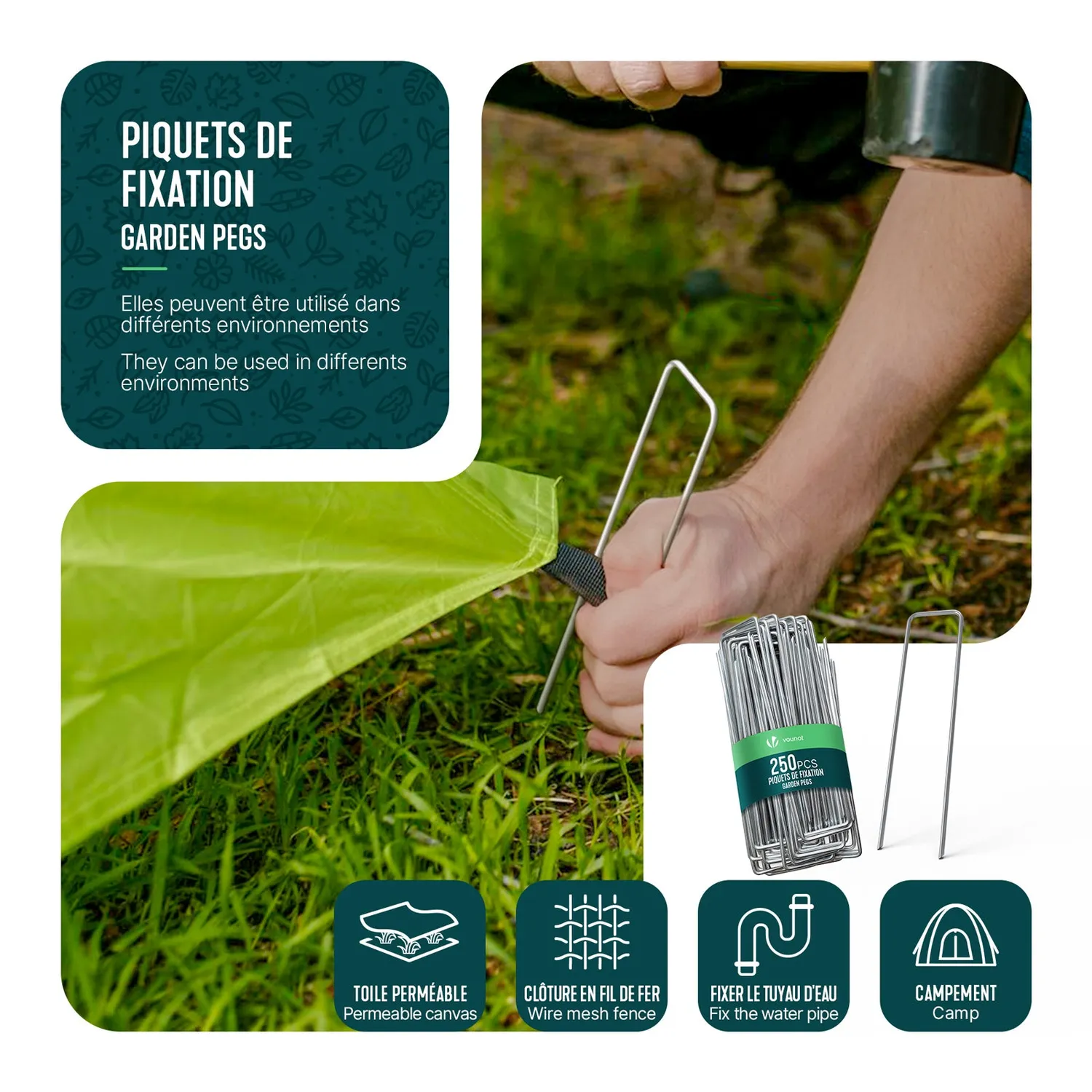 VOUNOT Picchetti Fissaggio Giardino U 150x30mm 250pz Zincati