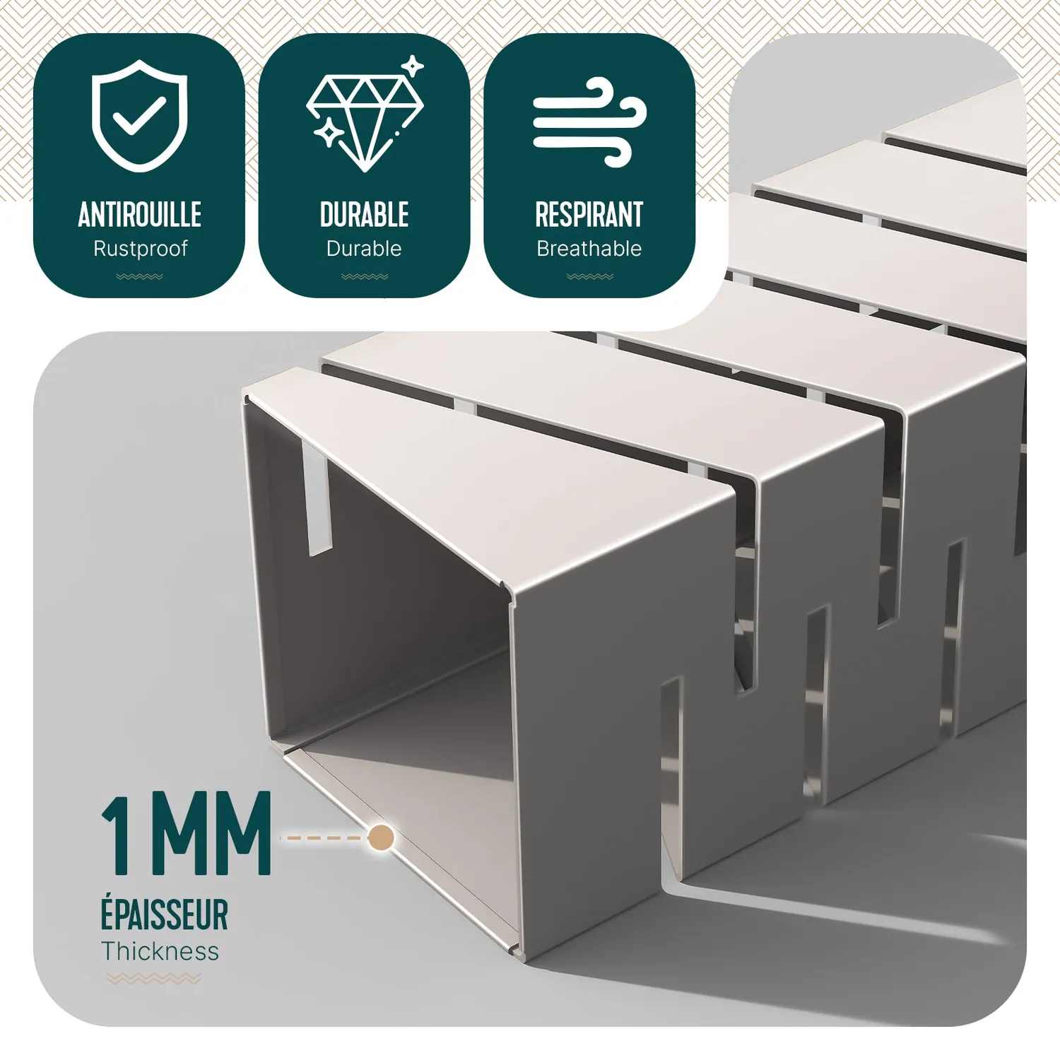 VOUNOT Portaombrelli metallo beige 15,5 cm motivo diagonale