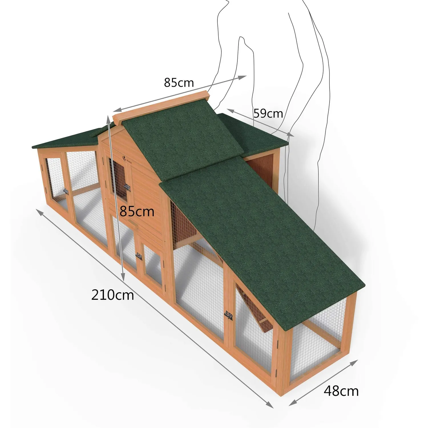 VOUNOT XL pollaio in legno con posatoio per 2 galline nane