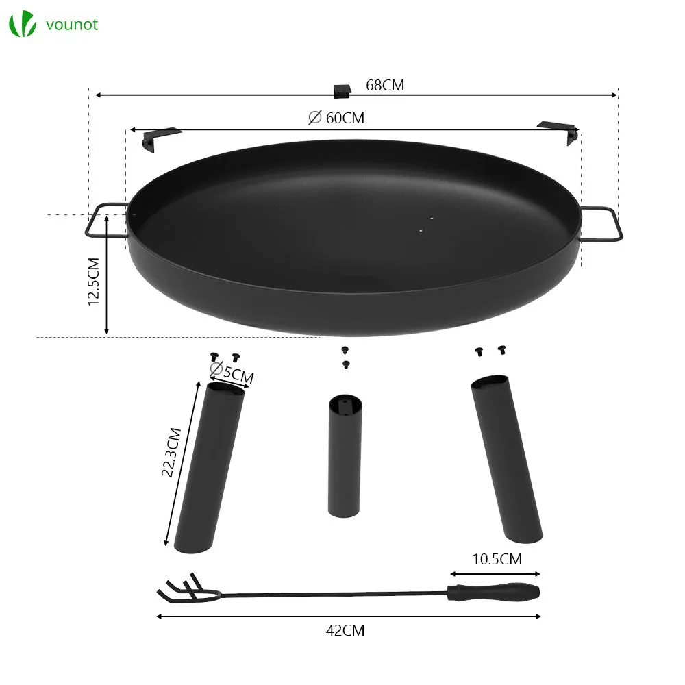 Vounot braciere esterno acciaio nero 60 cm 3 in 1