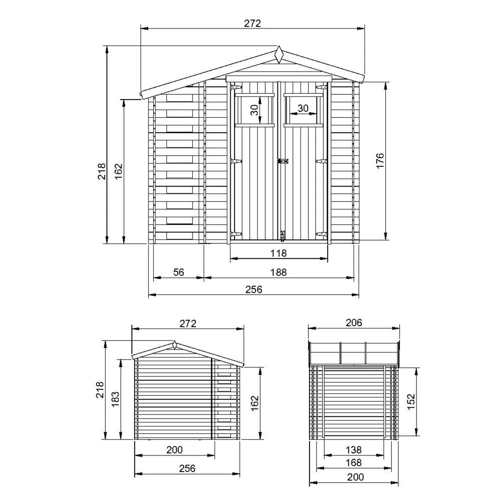 Timbela M386 casetta legno 256x200 cm 5 m2 porte larghe