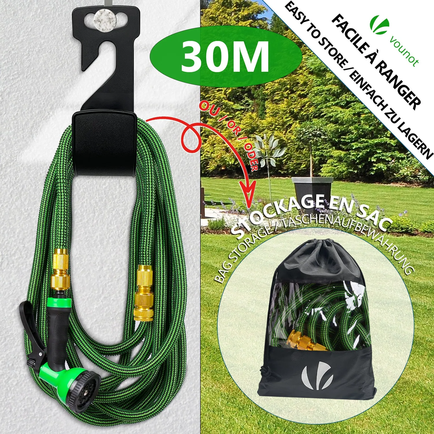 VOUNOT Tubo Irrigazione Estensibile 30m Verde 10 Getti Antinodo