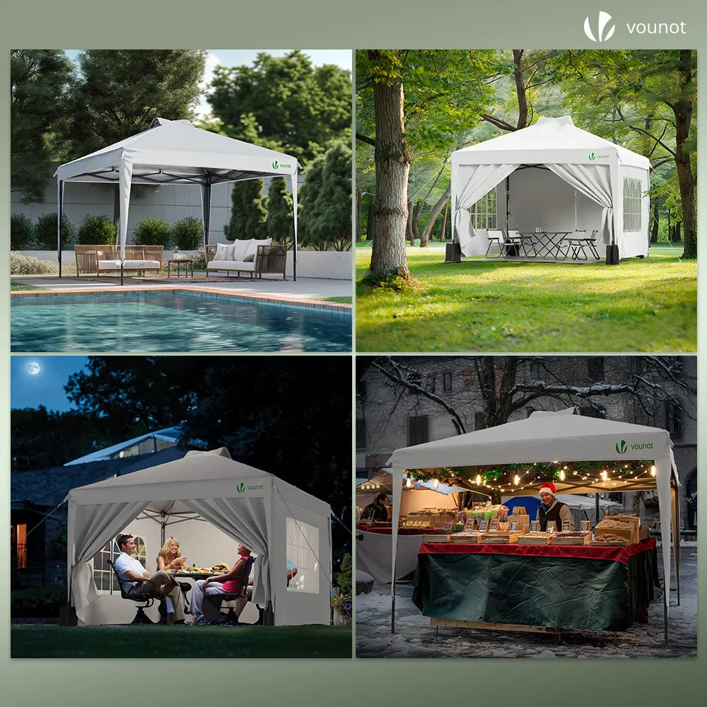 VOUNOT Gazebo pieghevole 3x3 m bianco con 4 pareti anti-UV