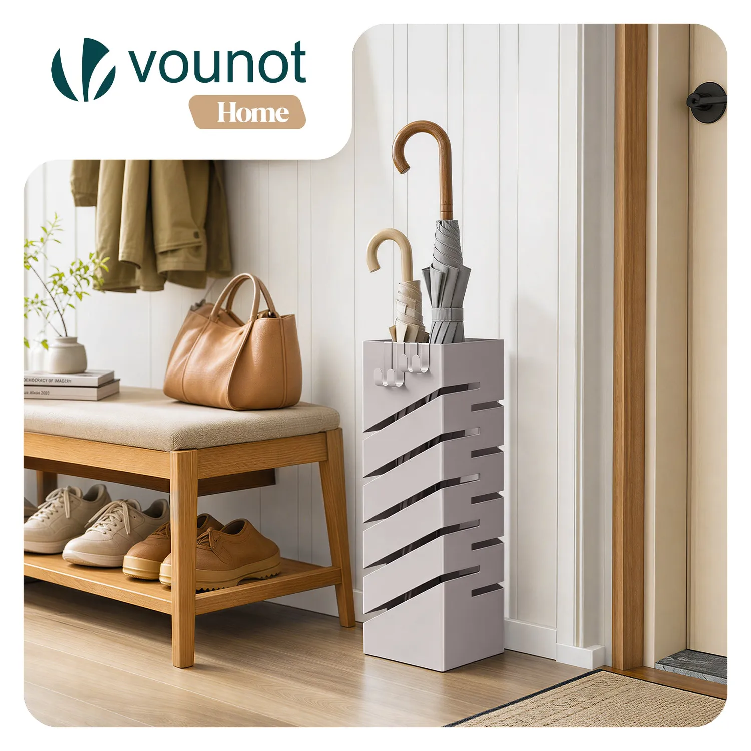 VOUNOT Portaombrelli metallo beige 15,5 cm motivo diagonale