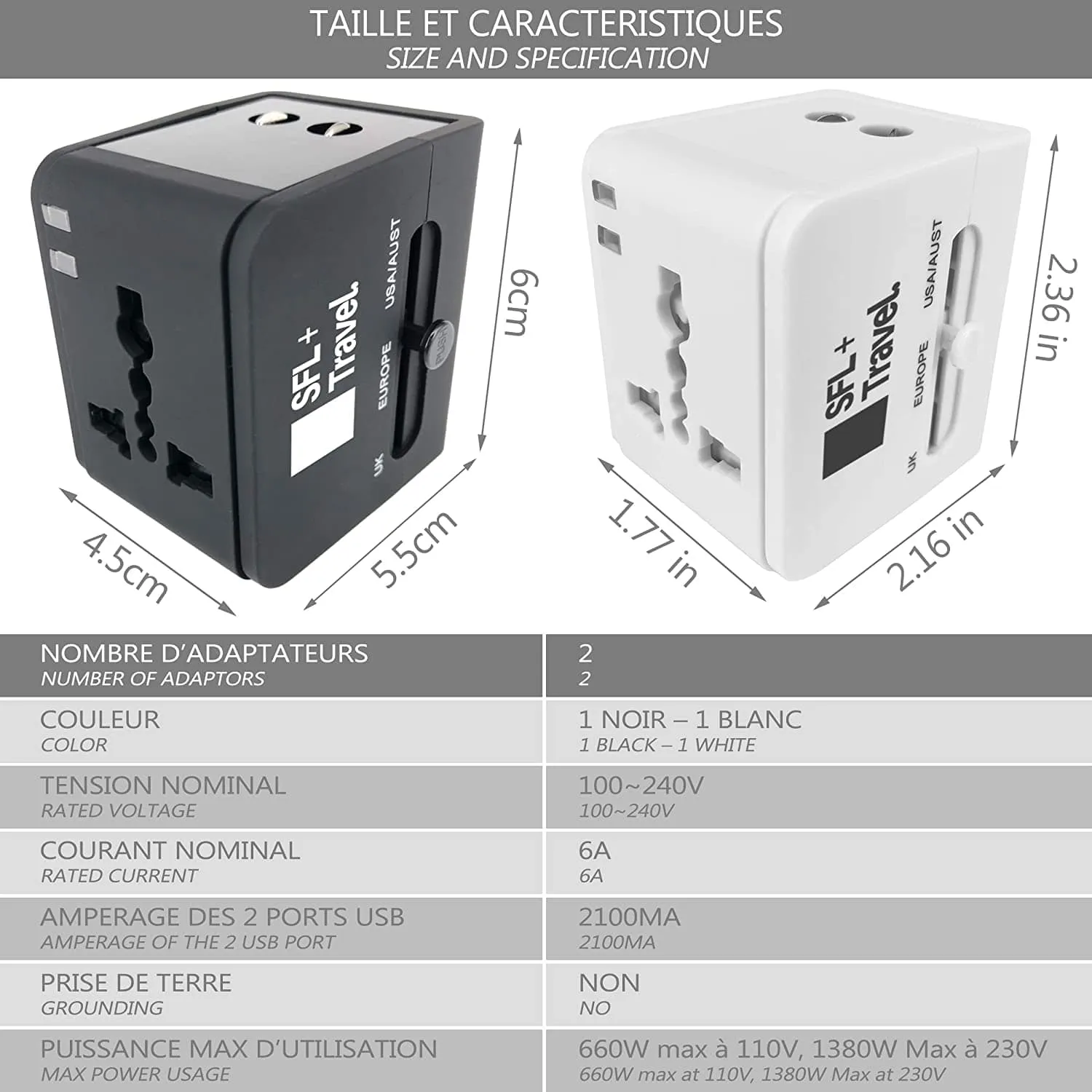Vounot Adattatore Viaggio Universale 150 Paesi 2pz con USB