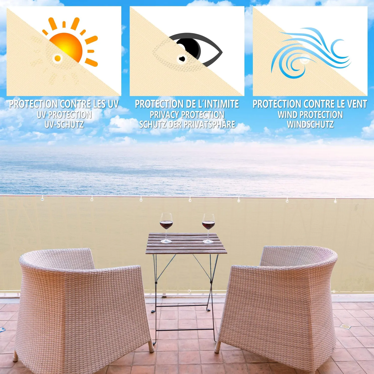 Vounot telo frangivista beige 5x0,9 m HDPE 230 g/m² balcone
