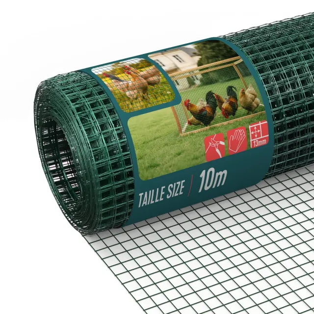 VOUNOT Rete Elettrosaldata PVC Verde 1x10 m Maglia 13 mm