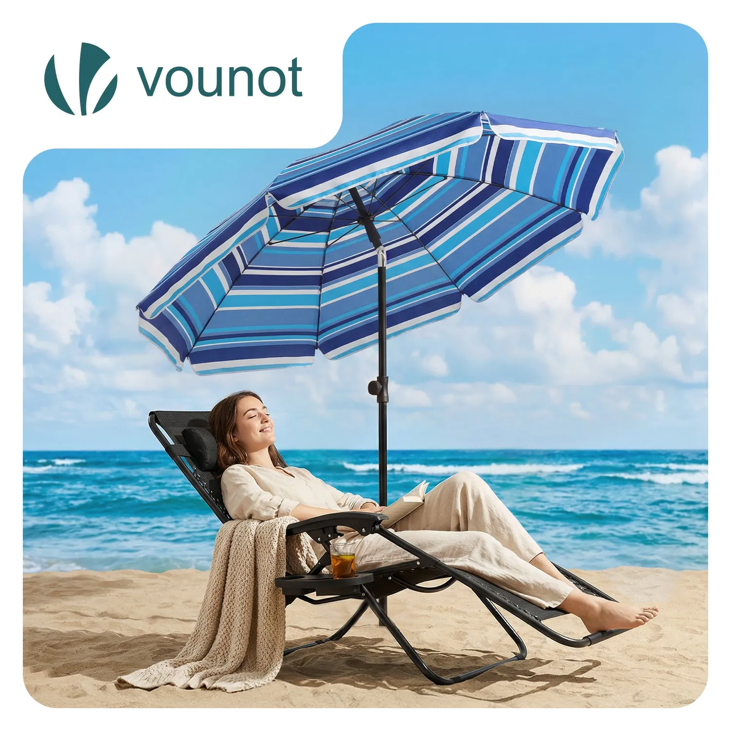 VOUNOT ombrellone spiaggia 2 m blu misto UV50+