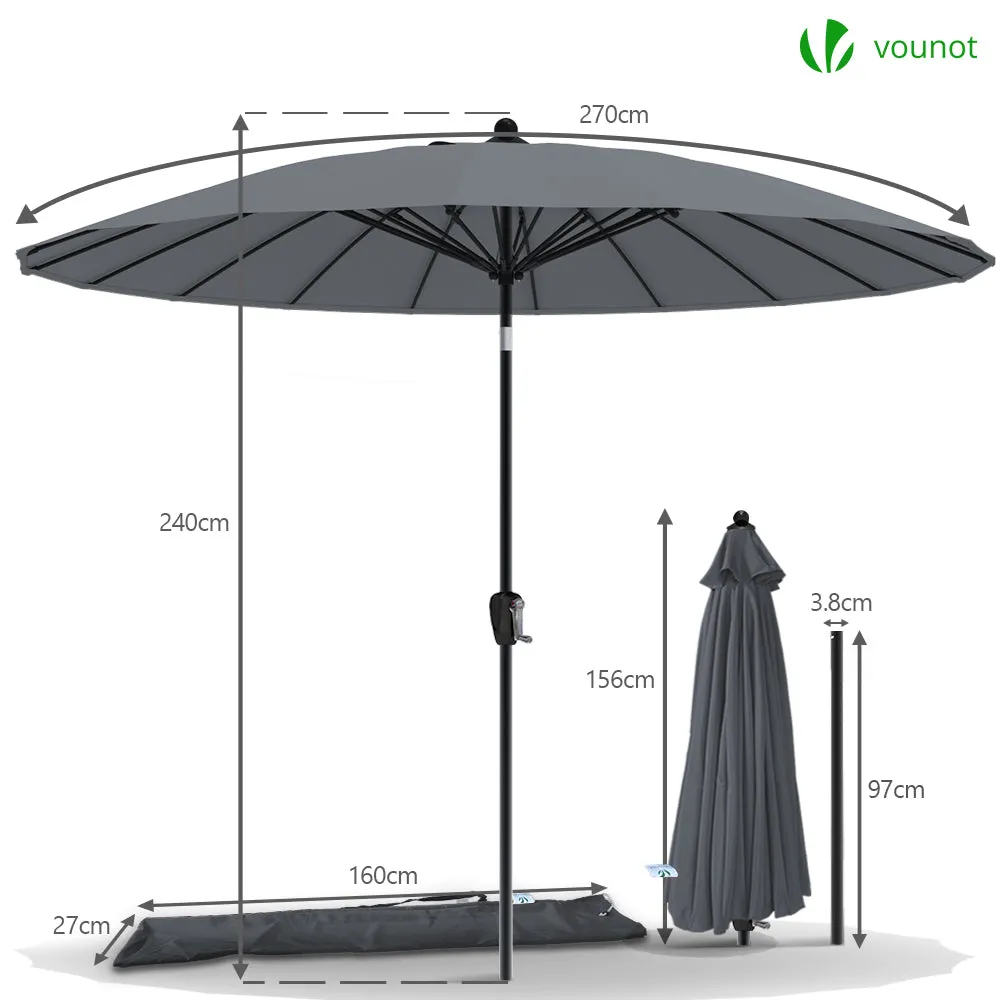 VOUNOT Shanghai Ombrellone Inclinabile 270cm Grigio Anti-UV