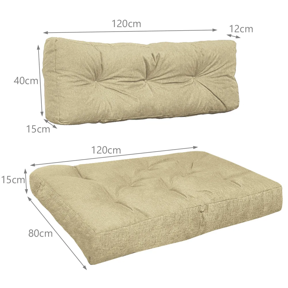 Vounot cuscini per pallet 120x80 beige set 2 pezzi impermeabili