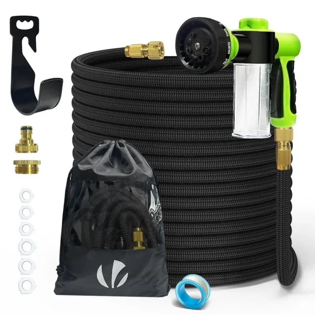 VOUNOT Tubo Giardino Estensibile 30m Nero 8 Getti + Schiuma