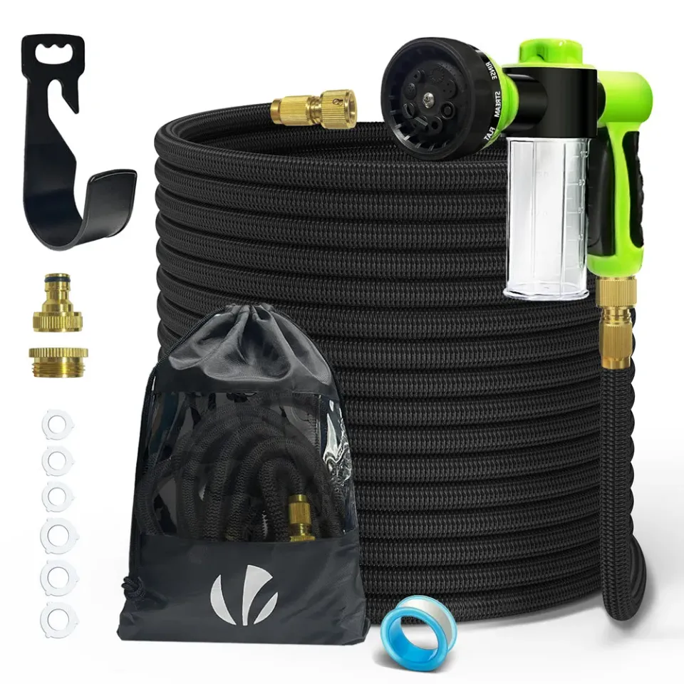 VOUNOT Tubo Giardino Estensibile 30m Nero 8 Getti + Schiuma
