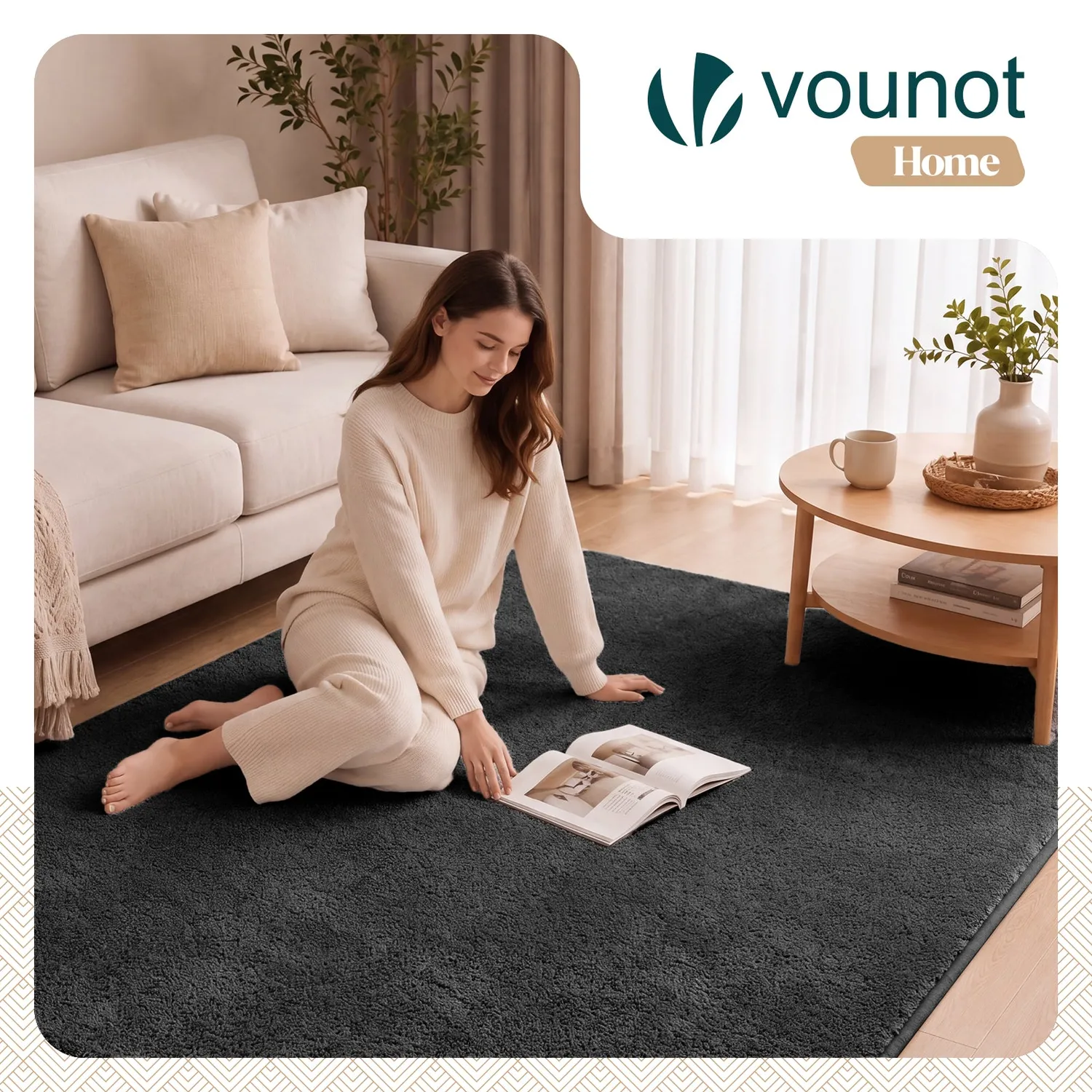 Vounot tappeto salotto 160x230cm antracite pelo raso
