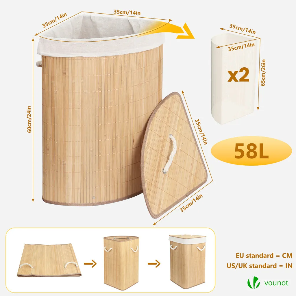 VOUNOT Cesto Biancheria Angolare Bambù 58L con Coperchio