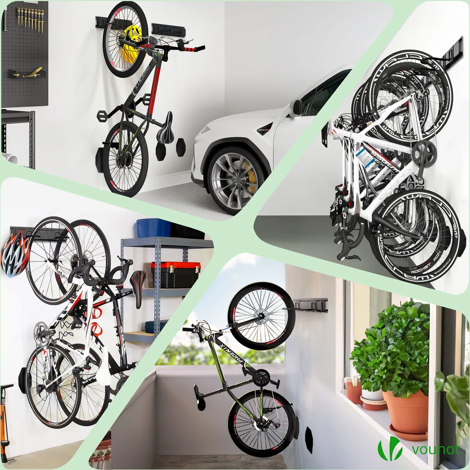 VOUNOT Portabici Muro 6 Bici+3 Caschi Nero Metallo 123 cm