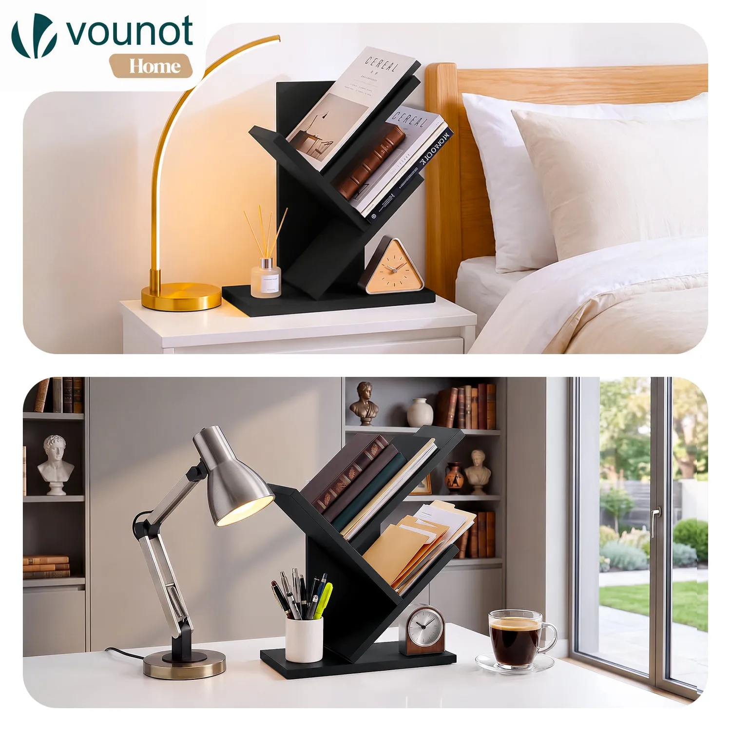 VOUNOT Albero Libreria Scaffale 30x16x40,5 cm Nero compatto