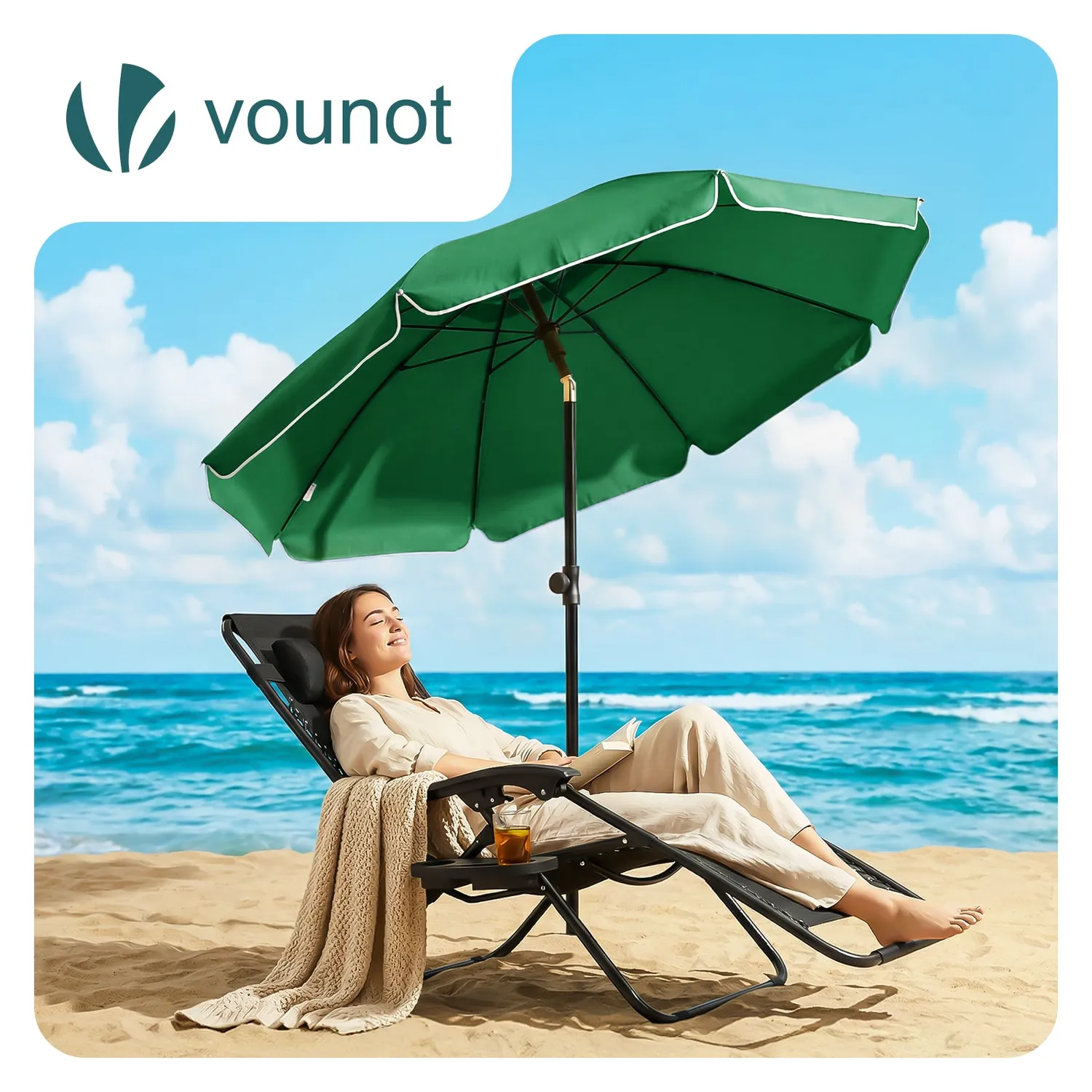 VOUNOT Ombrellone Spiaggia Verde 2x2m UV50+ con Ancoraggio
