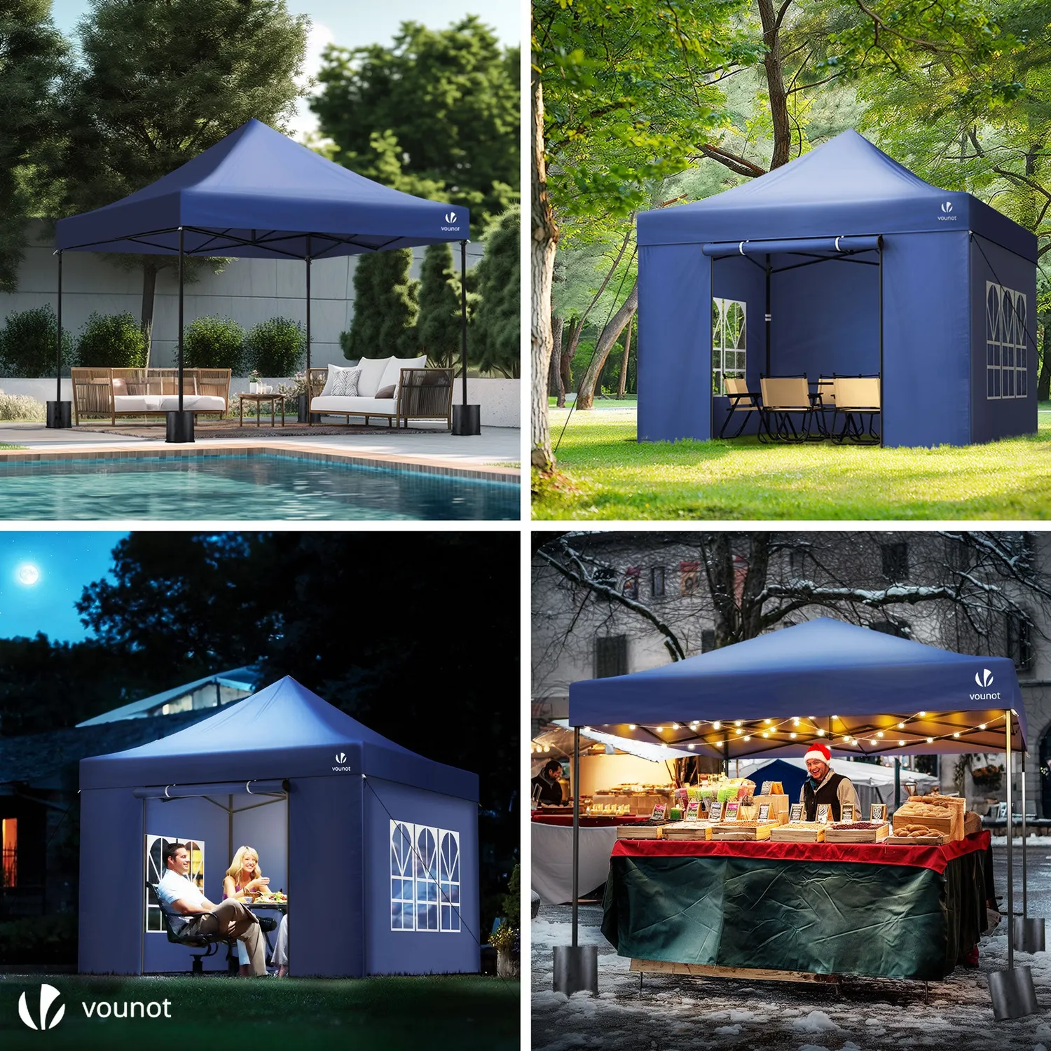 VOUNOT Gazebo pieghevole 3x3 m con 4 pareti blu impermeabile