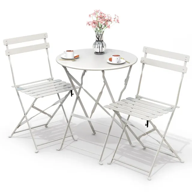 VOUNOT Set Bistrot Pieghevole Tavolo 2 Sedie Bianco Acciaio