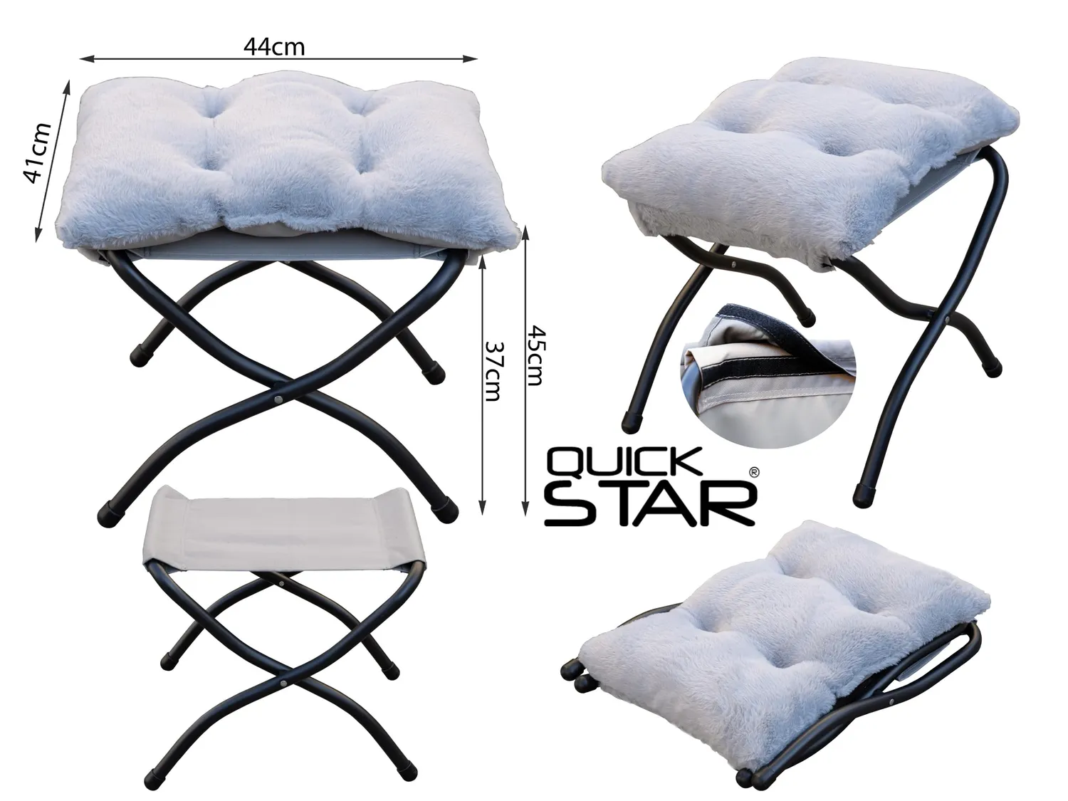 Quick Star poggiapiedi pieghevole peluche grigio 44x41x37