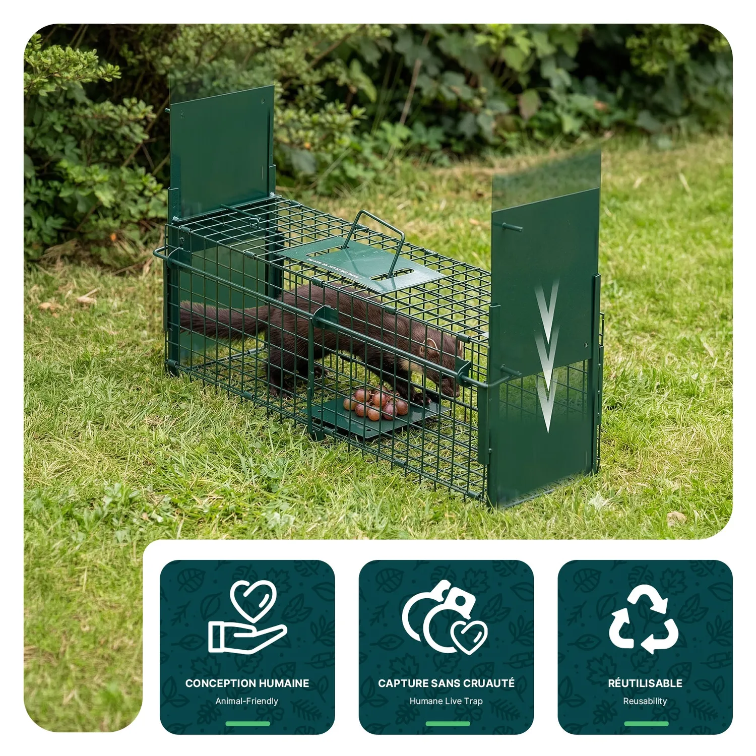 Vounot trappola animali vivi gabbia metallo verde 60x18 cm