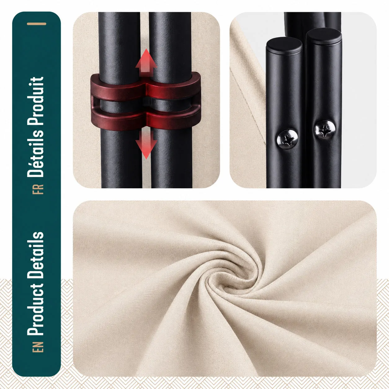 VOUNOT Paravento interno 4 pannelli con ruote beige 228x171 cm
