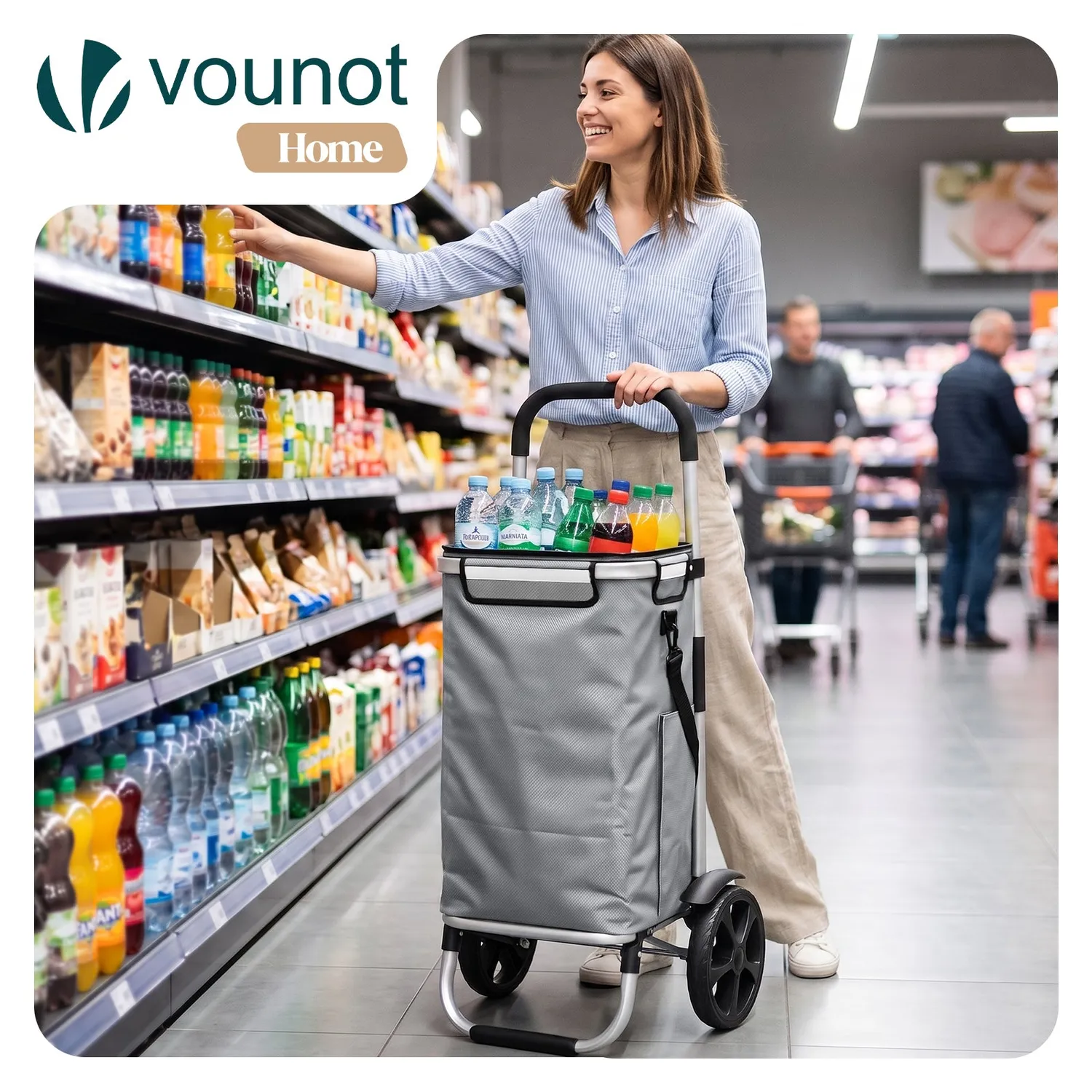 VOUNOT carrello spesa pieghevole alluminio grigio 58L isotermico