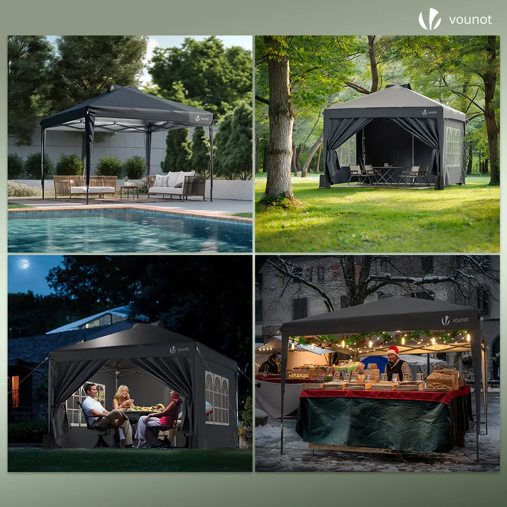 VOUNOT Gazebo Pieghevole 3x3 m Grigio Pop-Up con Pareti