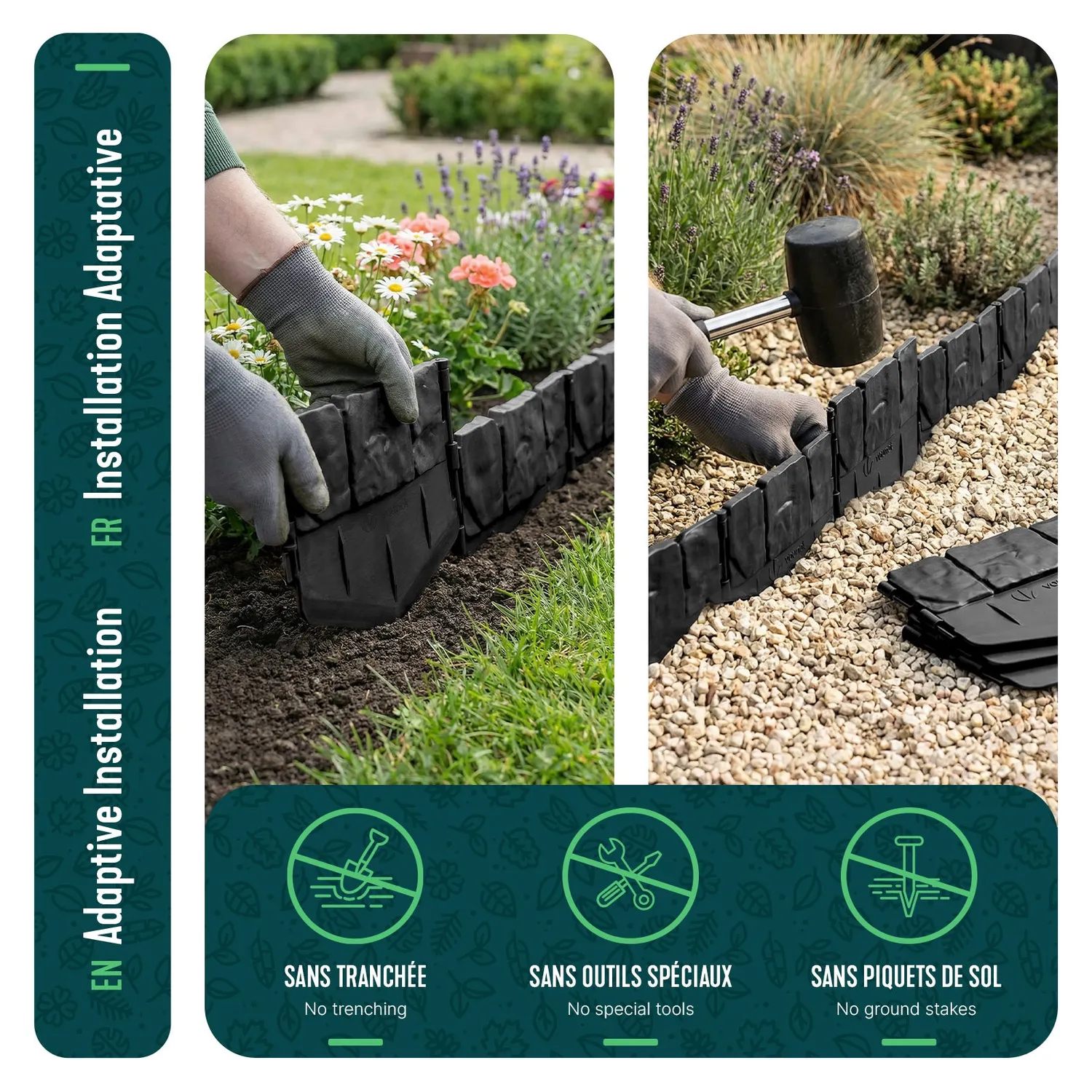 VOUNOT Bordura Giardino Effetto Pietra Nera 10,7 m 70 Pezzi