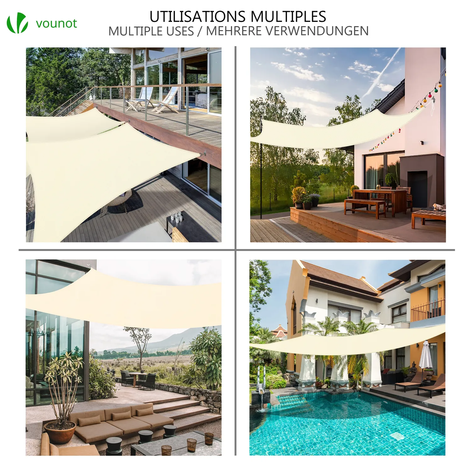 VOUNOT Vela Ombreggiante 3x4m Beige Impermeabile