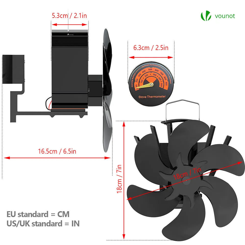 Vounot Ventilatore Stufa Legna 6 Pale con Termometro silenzioso
