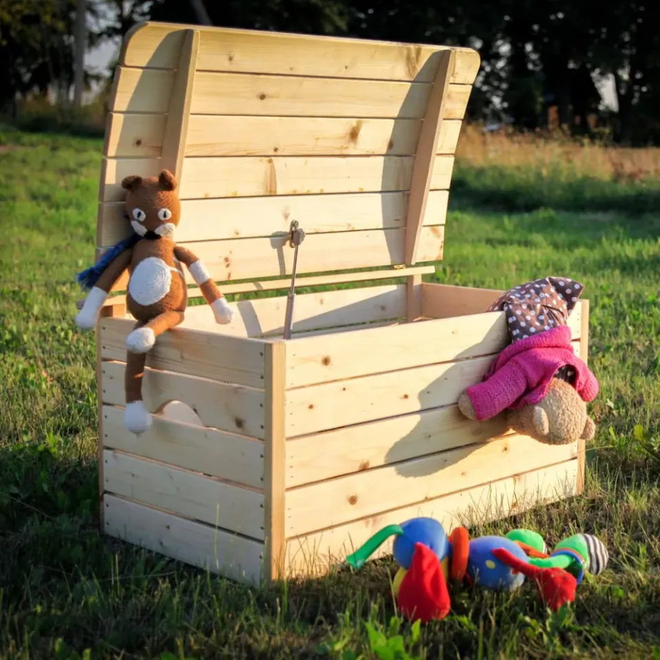 Timbela M034-1 baule legno bambini con coperchio