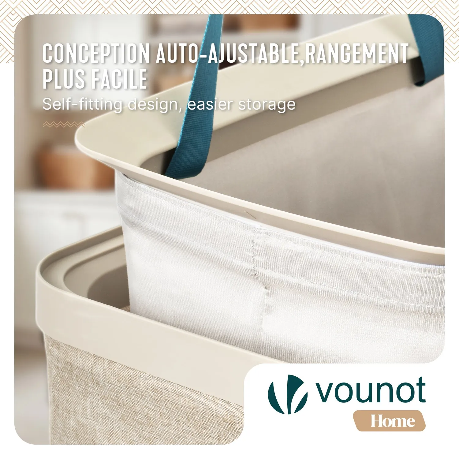 VOUNOT Cesto biancheria 3 scomparti 170L beige con coperchio