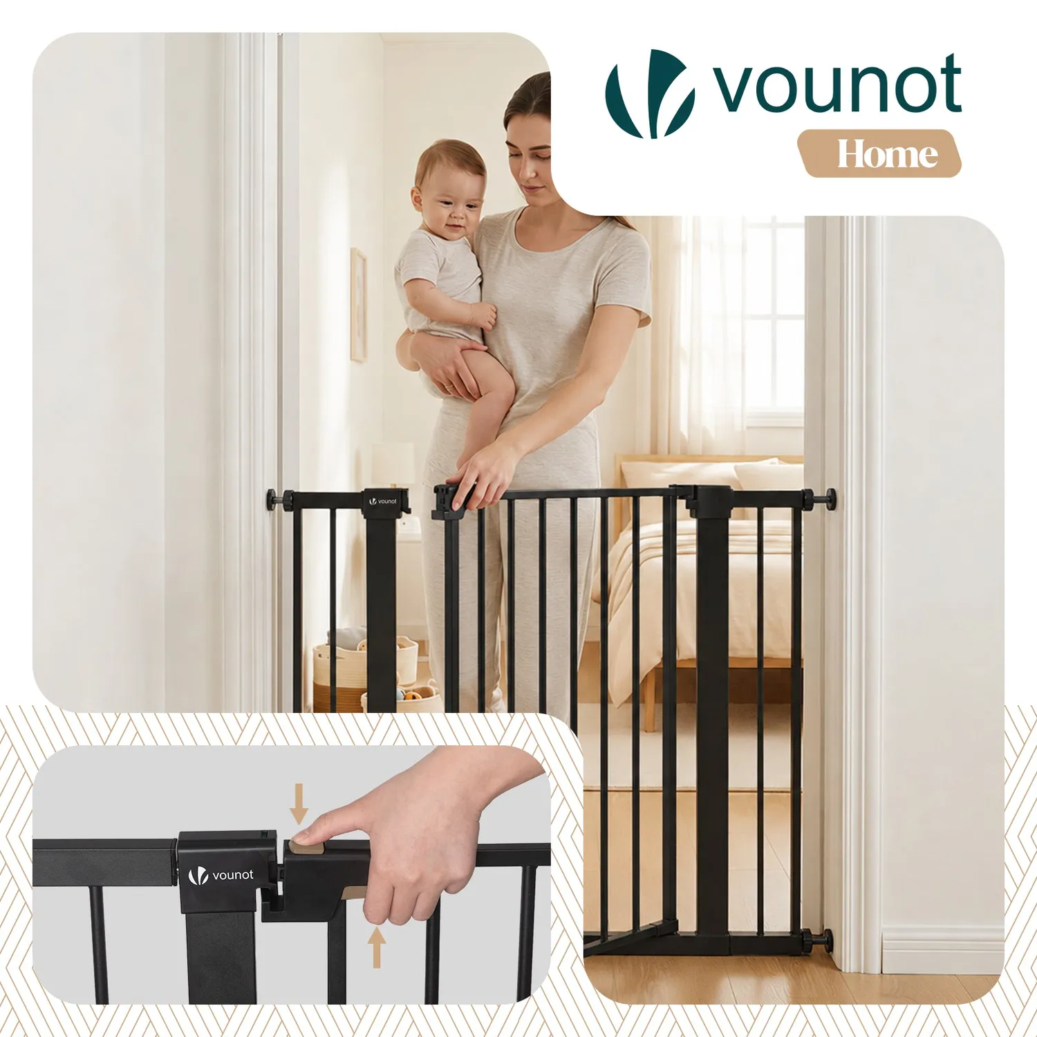 Vounot cancelletto sicurezza pressione metallo nero 103-110 cm