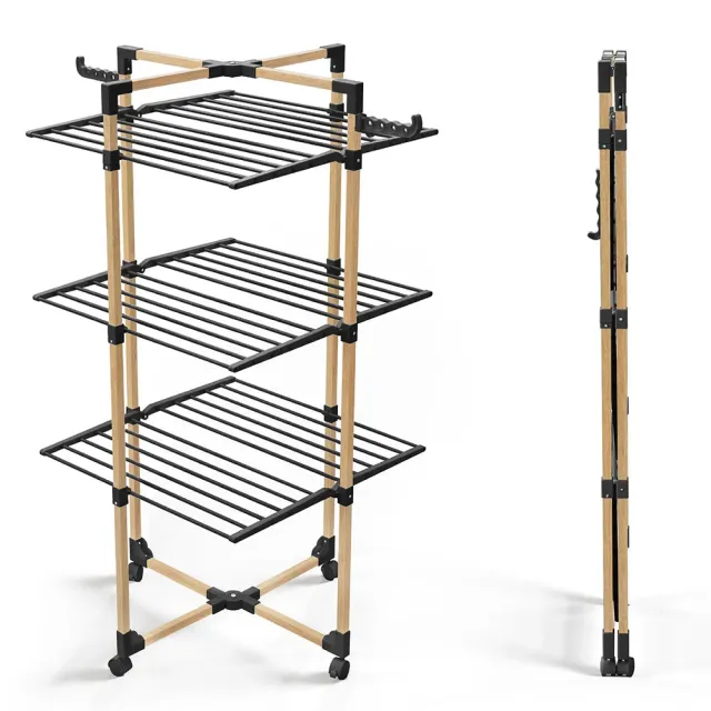 Vounot stendibiancheria a torre 3 livelli nero 69x136cm legno