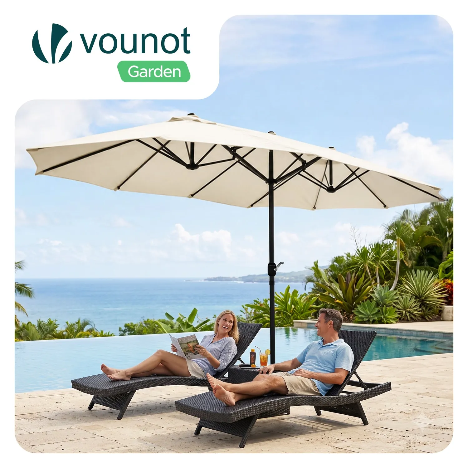 Vounot doppio ombrellone giardino 270x460 beige anti-UV
