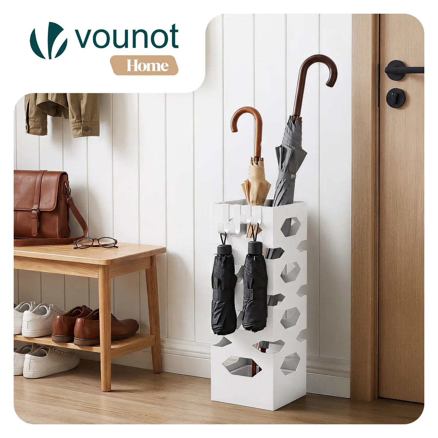 Vounot portaombrelli metallo bianco 15,5x15,5x43,5 esagonale