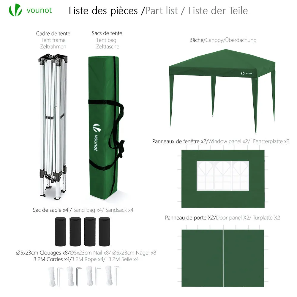 VOUNOT Gazebo Giardino 3x3m Pieghevole Verde con Pareti