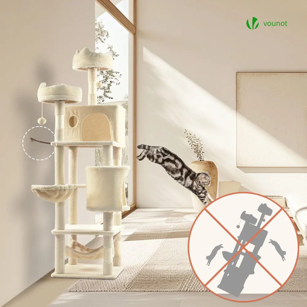 Vounot albero gatto grande 5 livelli 168 cm beige sisal