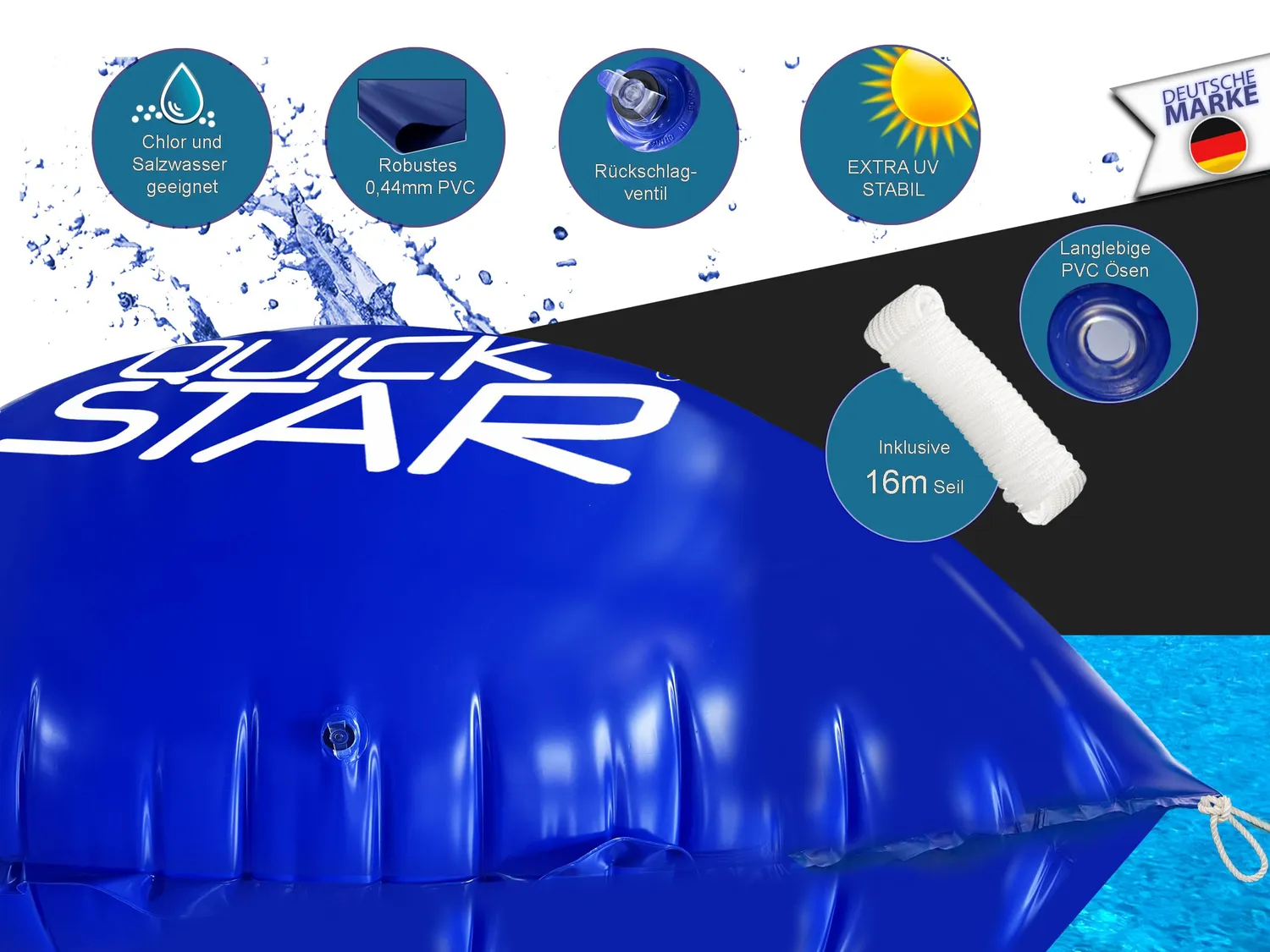 QUICK STAR Cuscino Piscina Invernale 120x120 cm Blu Gonfiabile
