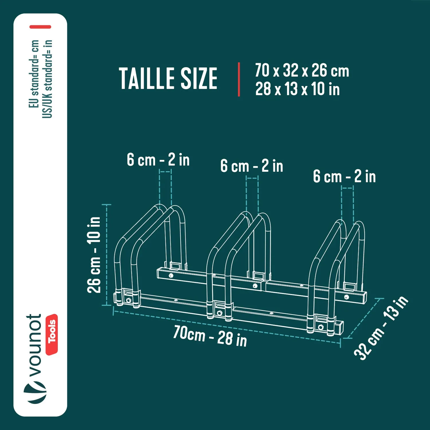 VOUNOT rastrelliera bici 3 posti nero da terra e muro