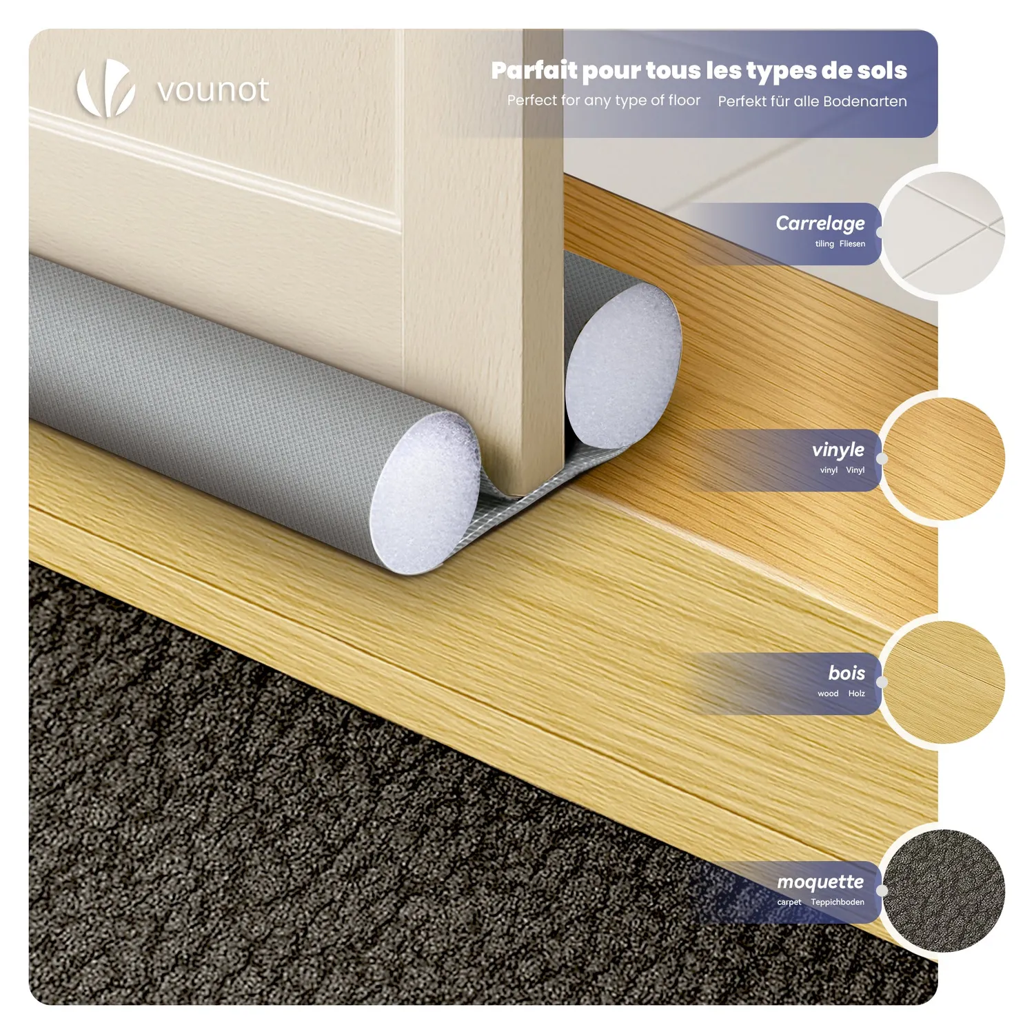 VOUNOT paraspifferi porta isolante 96cm grigio 4 pezzi