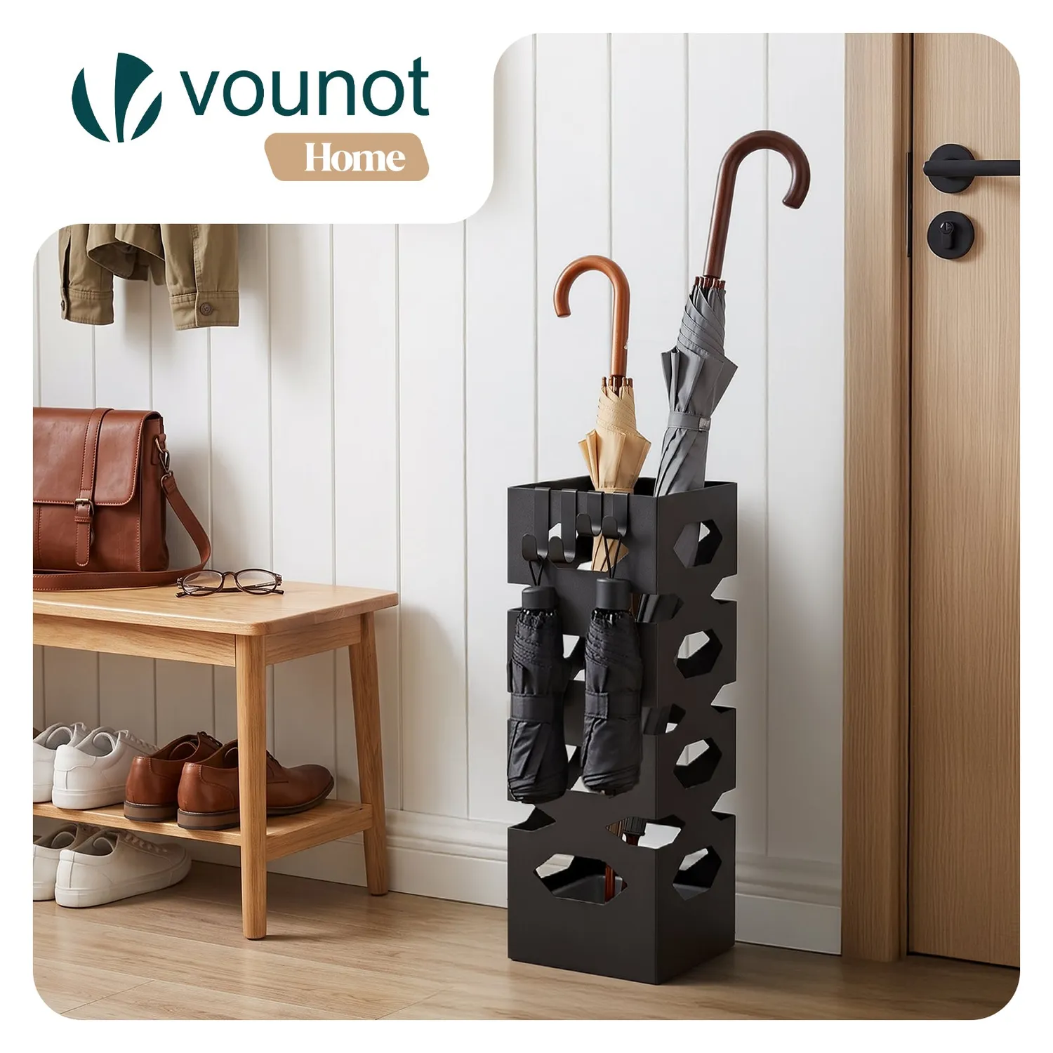 VOUNOT portaombrelli metallo esagonale 15,5cm nero con vaschetta
