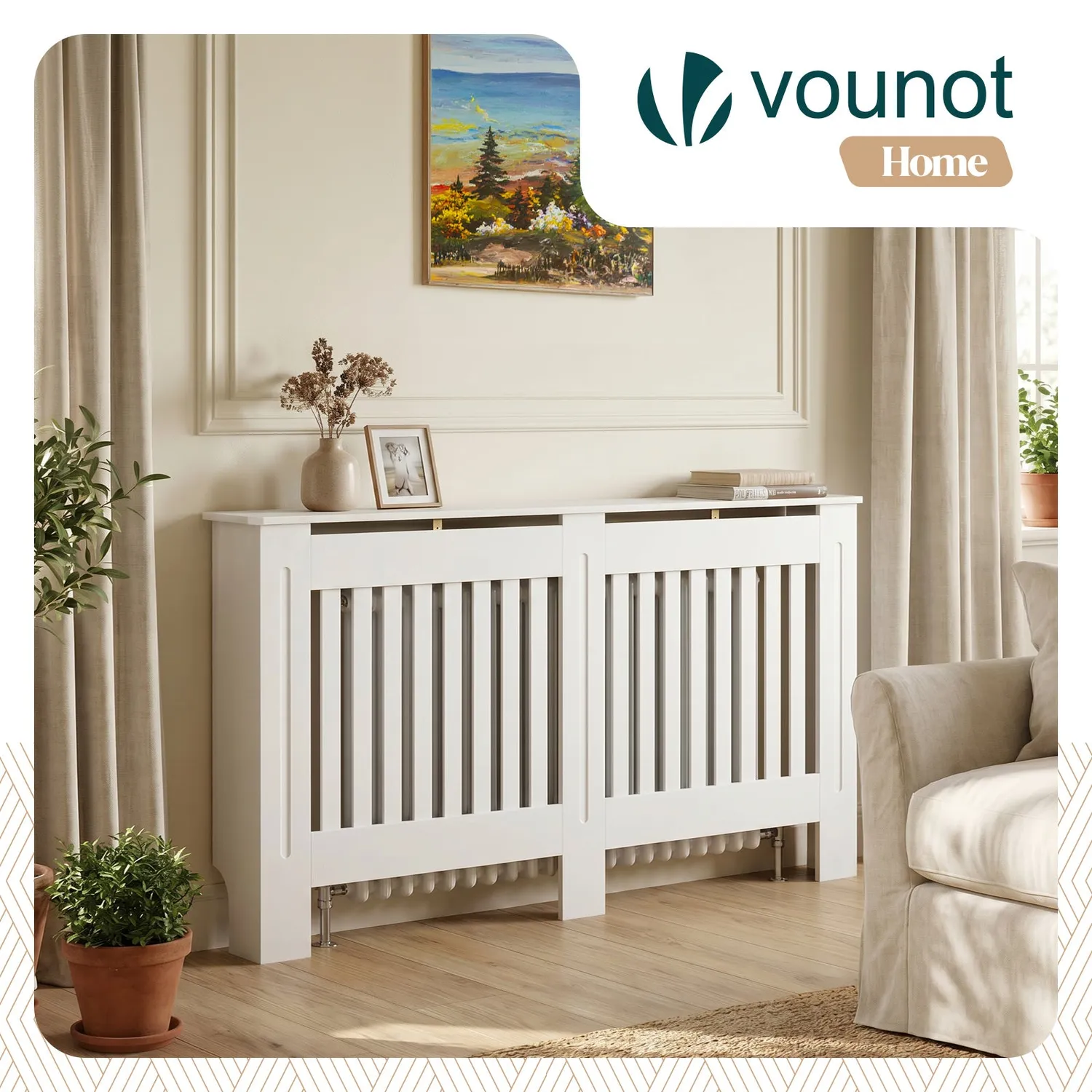 Vounot copritermosifone 152x19x82 bianco MDF a lamelle