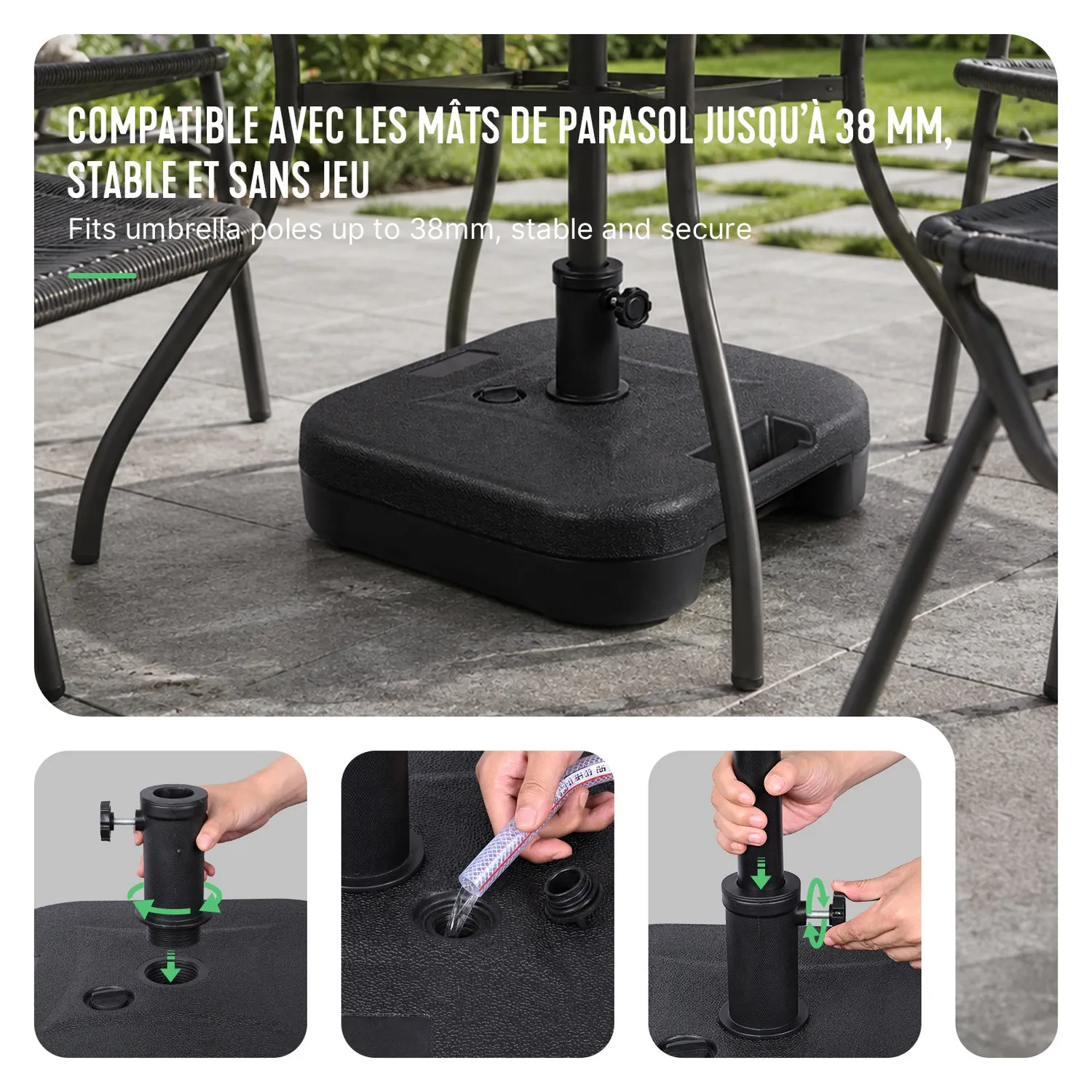 Vounot base ombrellone 22 L nero palo 38/48 mm zavorra