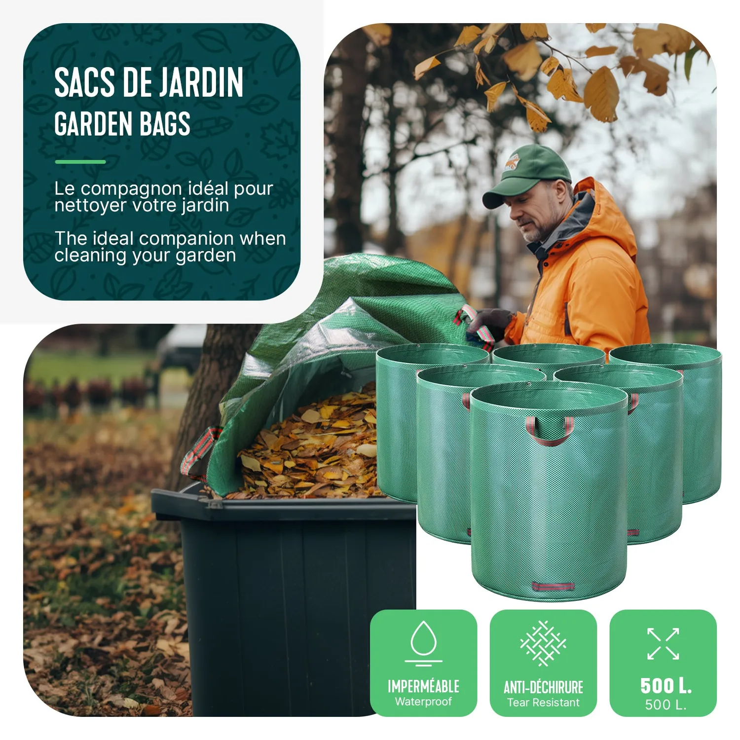 VOUNOT Sacchi Giardino 500L 6 Pezzi Extra Large Resistenti