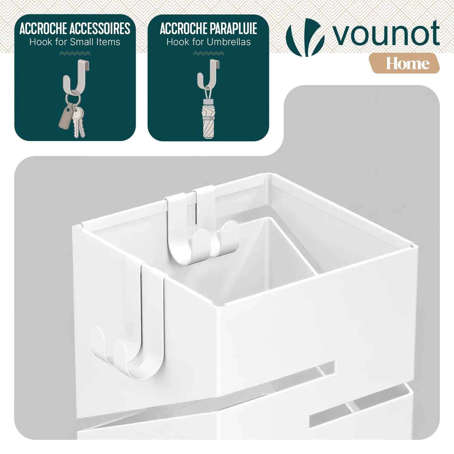 VOUNOT Diagonal portaombrelli metallo bianco 15,5x15,5x43,5 cm traforato